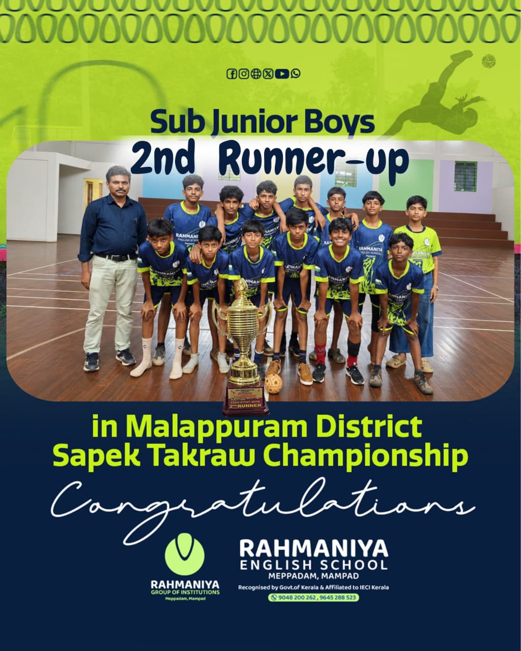 Sub Junior Boys Win 2nd Runner-up in Malappuram District Sepak Takraw Championship